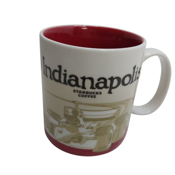 Starbucks Indianapolis Global Icon Coffee Mug 16 Oz White Red Race Car Design - Picture 1 of 6